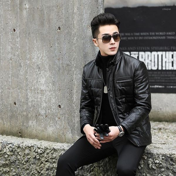 

men's leather & faux jacket men slim real jackets winter genuine cow men's duck down coat jaqueta de couro nr42 yy5141, Black