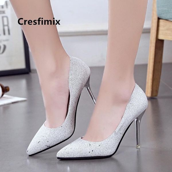 

cresfimix pompes femmes bridal party silver wedding high heel shoes women cute sweet spring slip on high heel pumps a53521, Black