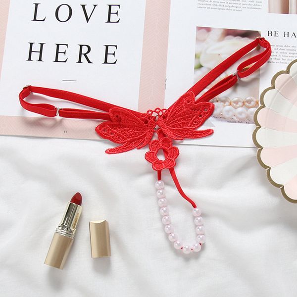 

2021 new women's underwear female lace g string thongs ladies embroidery pearl panties temptation low-waist briefs lingerie, Black;white