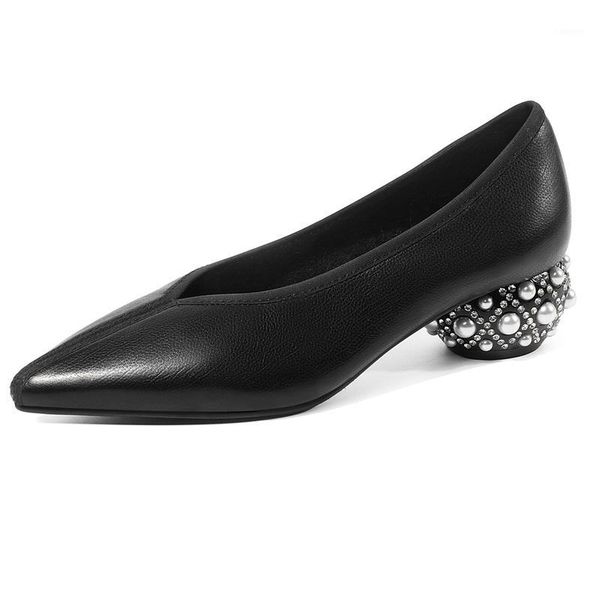 

2020 fashion concise solid genuine cow leather pumps high heels black beige pumps women office pointed toe shallow shoes woman1