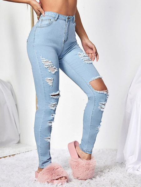 

high waist ripped skinny jeans f1dr#, Blue