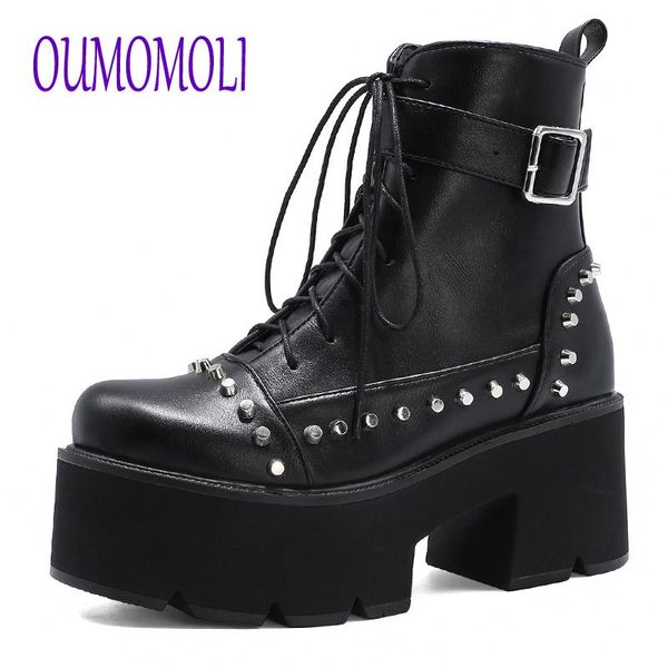 

woman ankle boots for women platform shoes punk shoes fashion buckle rubber sole square toe ankle strap black white v356