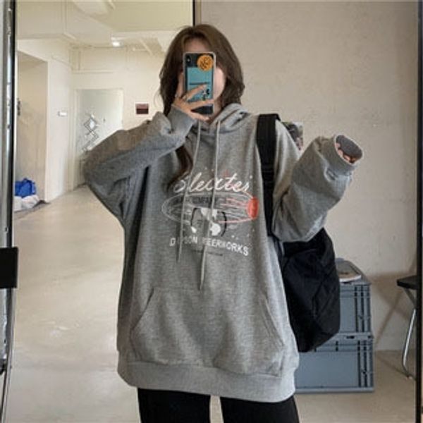 

2020 new large women's wear korean version loose and versatile printed letter drawstring hooded long sleeve for t-shirt t-shirt women&#, Black