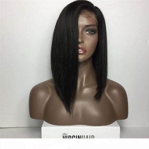 

бразильский боб прямой glueless парик полный шнурок 100% девственницы человеческих волос швейцарский шнурок с отбеленные сучки природные hai, Black;brown