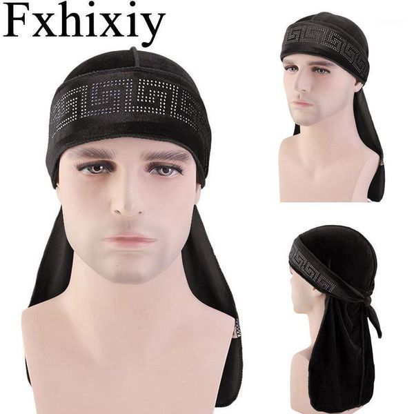 

new men women breathable bandana turban hat wigs velvet long tail durags doo rag headwrap chemo cap biker headwear1, Blue;gray