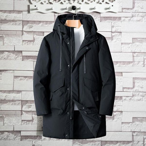 

men's white duck down jacket hooded coat brand clothing long warm parka male -30 degrees casual windproof down winter coat men1, Black