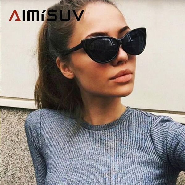

aimisuv fashion sunglasses for ladies new popular cat eye vintage sunglasses women brand 2020 glasses shades uv4001, White;black