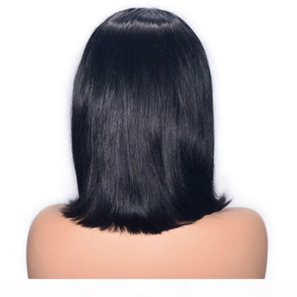

mongolian virgin human hair bob wigs for women straight lace front wig natural color glueless lace wig, Black;brown