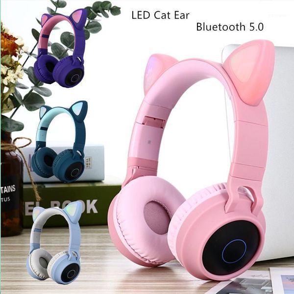 

new arrival led cat ear noise cancelling headphones bluetooth 5.0 young people kids headset support tf card 3.5mm plug with mic1