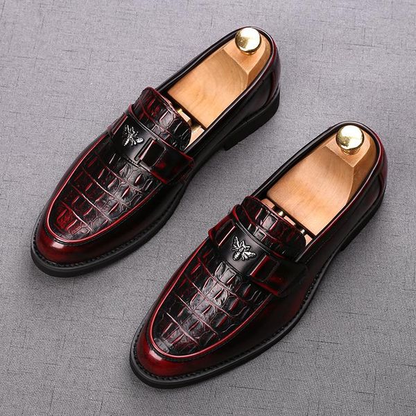 

новый мужчины классический крокодил узор кожаные ботинки квартир oxfords дизайнер свадебных платьев выпускного вечера homecoming обувь для ч, Black