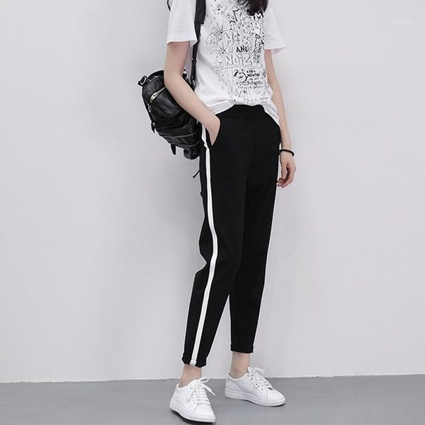 

female black loose casual women summer thin ankle-length cotton harem pencil mid-calf polyester feet pants w31371, Black;white