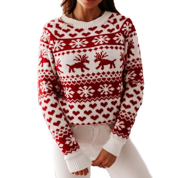

women's autumn winter xmas christmas sweater ladies red knitted jumper pullover sweater snowflake elk print pullovers sweaters, White;black
