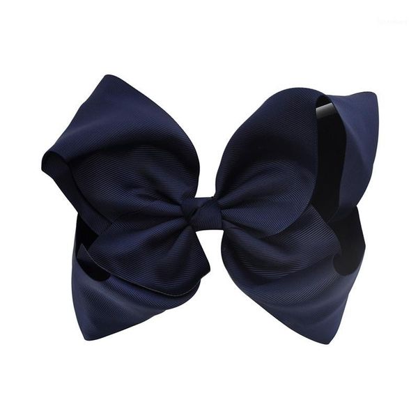 

fashion 8 inch large hair bow solid ribbon navy blue girls boutique big bows hairpins with alligator clips hair accessories1, Slivery;white