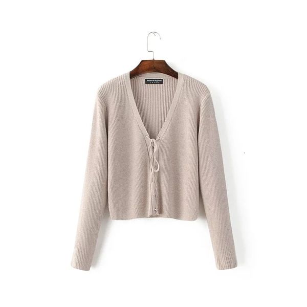 

2021 new autumn european and american style cross-eye knit tie sleeve with low-necked shirt short women's jacket fgjt, White;black