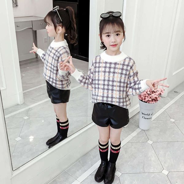 

middle big winter sweater and girl's children's korean well check grain fce round neck pullover loose sle gzdq, Blue