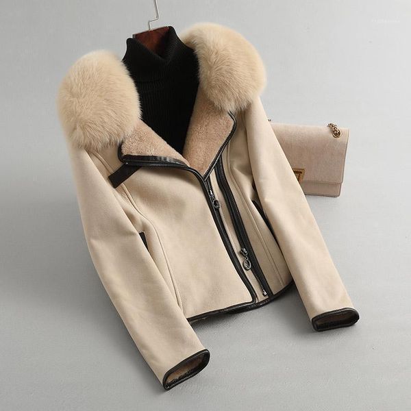 

genuine natural real leather female jacket collar winter wool coat women clothes 2020 korean double-faced fur1, Black