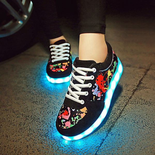 

for luminous backlight soles women sneakers with girls glowing light up shoes zapatillas tenis infantil, Black;red