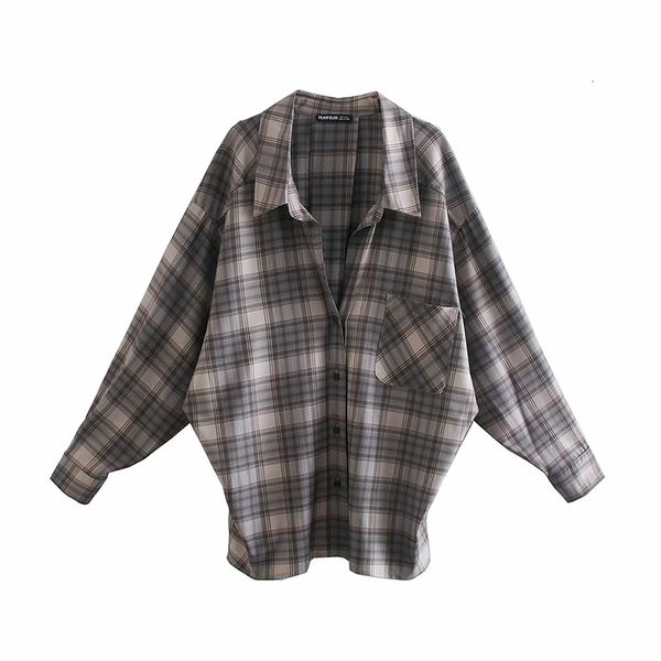 

2021 women blouses turn-down collar spring jacket plaid all-match bf batwing-sleeve loose outwear harajuku female chic, Black;brown