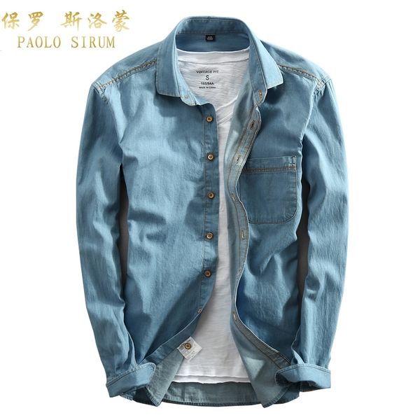 

casual men denim shirt long sleeve pure cotton slim fit jeans blouse man dress shirts fashion design solid color 201120, White;black