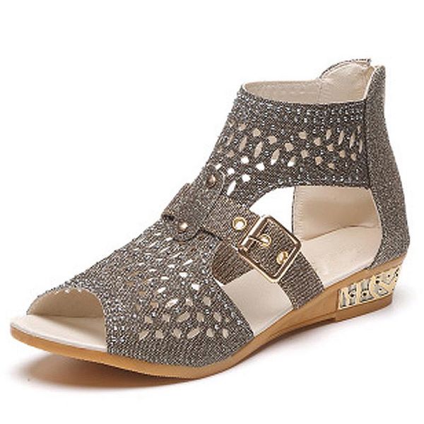 

2020 new summer roma women shoes cut-outs peep toe gladiator sandals women wedge sandals high sandalias xkd4338, Black