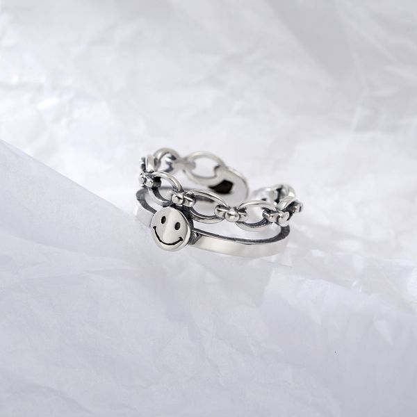 

smiling s925 gate silver east face geometric sterling double personalized trendsetter eating ring 5372