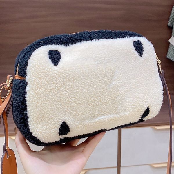 

новый зимний стиль одного плеча cross over camera bag crossbody сумки кошелек моды l письмо шерсть лоскутная цвета съемный плечевой ремень
