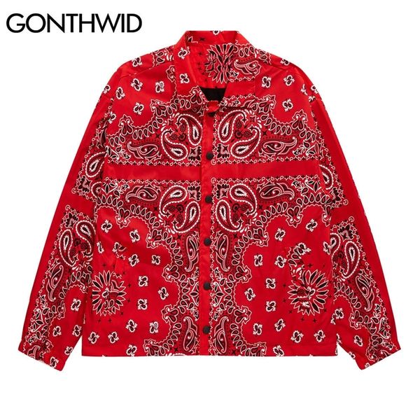 Gonthwid Bandana PaiSley Pattern Print Stree Style Winterbreake куртка Coats Streetwear Hip Hop Мужские повседневные куртки Tops 201123