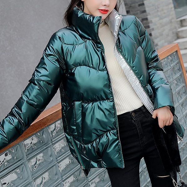 

women winter zipper coat mujer lady glossy loose stand collar cotton jacket ladies solid color female casual outwear #t2g1, Black;brown