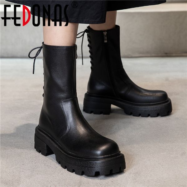 

fedonas fashion ankle boots for women plaform chunky side zipper shoes woman heels 2020 party casual motorcycle boots 1026, Black
