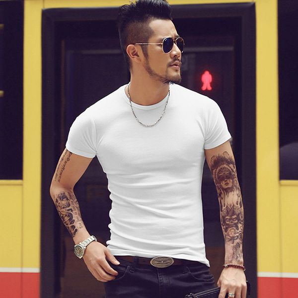 

2021 the new new man in short sleeve solid male shirt casual weightlifting cotton summer the famous neck mark t2067 2npw, White;black