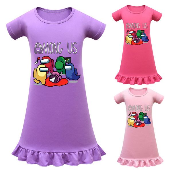 

game among us dresses cute girls cartoon anime dress princess girl one piece dresses juniors summer sleepwear pajamas mini skirt g10601, Red;yellow