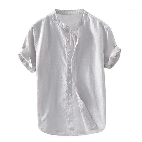 

2020 summer new thin fresh and breathable short-sleeved solid color linen shirt casual1, White;black