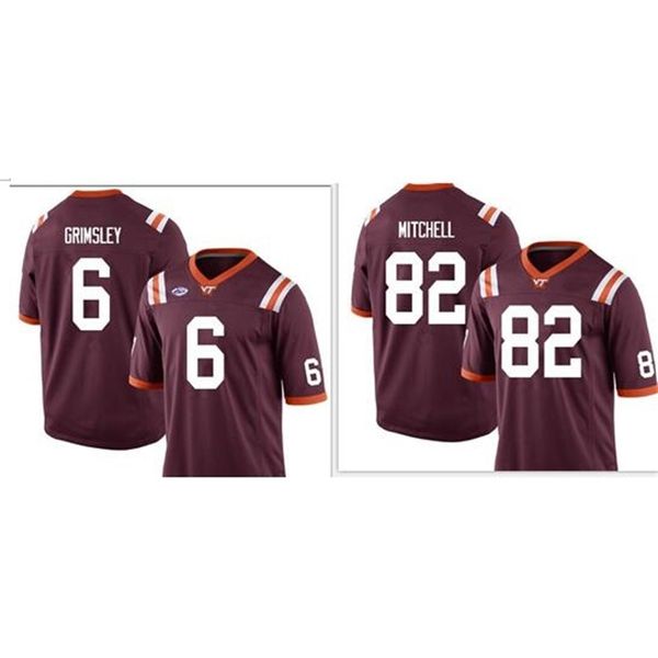 

custom va tech hokies j.mitchell #82 hezekiah grimsley #6 real full embroidery college jersey size s-4xl or custom any name or number jersey, Black