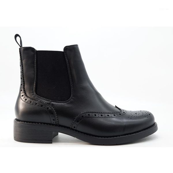 

boots women casual black leather hollow-out decorative pattern temperament bottom thick cylinder short boots1