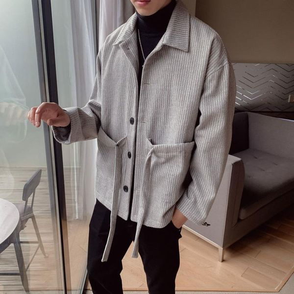 

men's wool & blends 2021 autumn and winter youth korean version of solid color loose single-breasted woolen coat fashionable casual top, Black