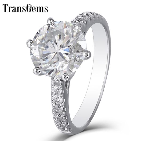 

transgems 3ct ct fg color genuine 14k white gold engagement ring for women wedding gift with accents ladies ring y200620, Slivery;golden