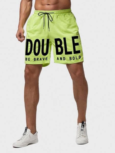 

men letter graphic drawstring shorts h2cs#, Black