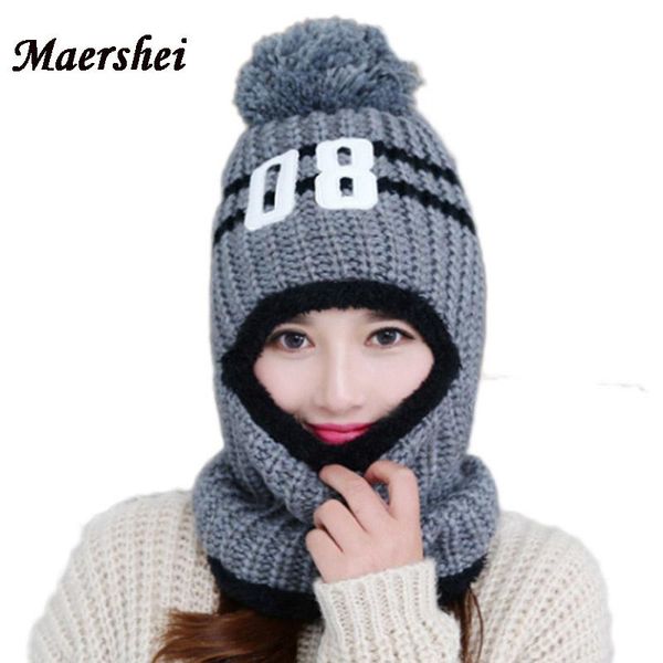 

beanie/skull caps maershei ski cap 2021 brand wool fur lining ball pompom winter hat for women girls warm knitted scarf, Blue;gray