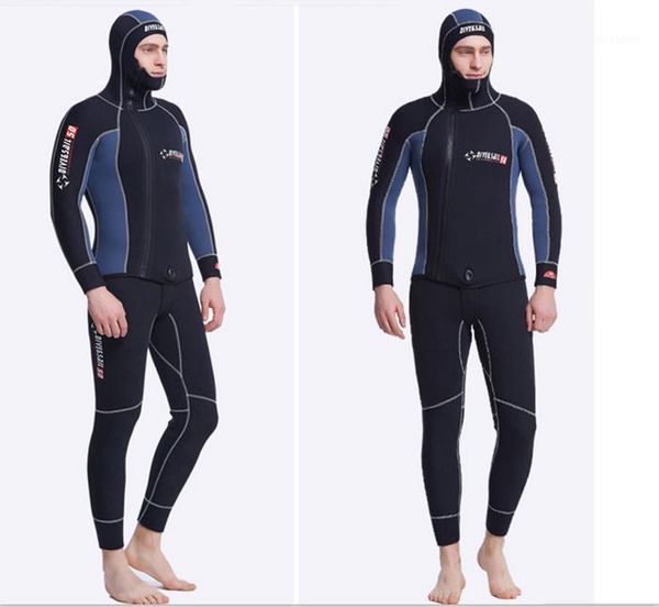 

swim wear dive&sail 5mm wetsuit men with hood neoprene diving scuba jumpsuit spearfishing underwater clothes 2-piece equipment1