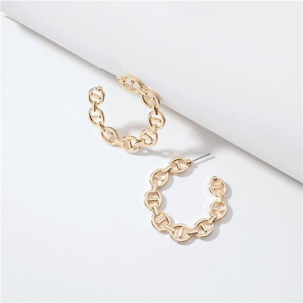 Orecchini della catena a maglia del metallo di colore dell'oro per il commercio all'ingrosso piano dei monili degli orecchini del cerchio delle donne C
