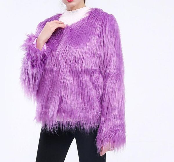 

faux fur short long sleeve large size washed wool lamb fake fur imitation women's coat floating hair, Black