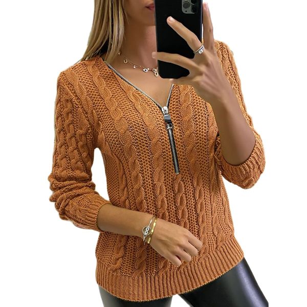 

designer luxury brand sweater women v neck zipper patchwork twist knitted sweater lady loose pullover fashion long sleeve j, White;black