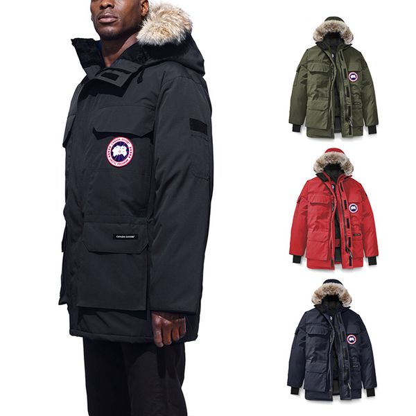 

canada 2019 goose down jacket for men degrees overcoat men expedition parka feather jacket fur collar for antarctica, Black