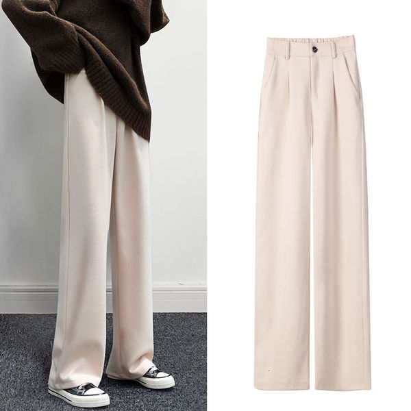

woollen broad legged pants for women in autumn winter with thickened high waist loose vertical tube and nine point thin black