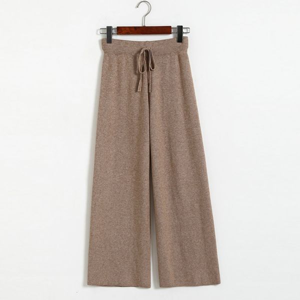 

waist lace up knitted women's high wide fashion loose leg pants autumn 8616, Black;gray