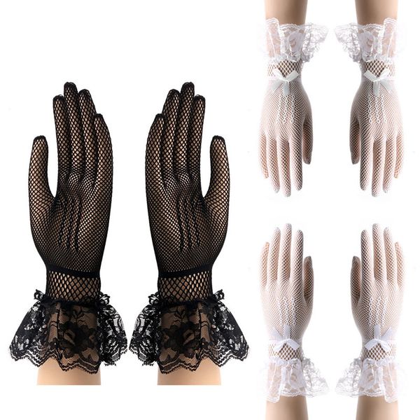 

elegant lace gloves cat bowknot party prom wrist mittens l4me, Blue;gray
