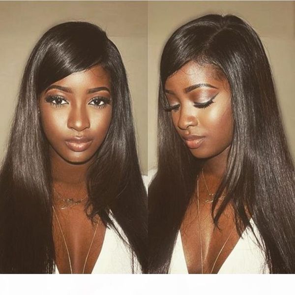 

боковая часть шелковистой прямой длинная длины бесклеевых полные парики шнурок человеческих волос с волосами младенца вокруг фронта шнурка в, Black;brown