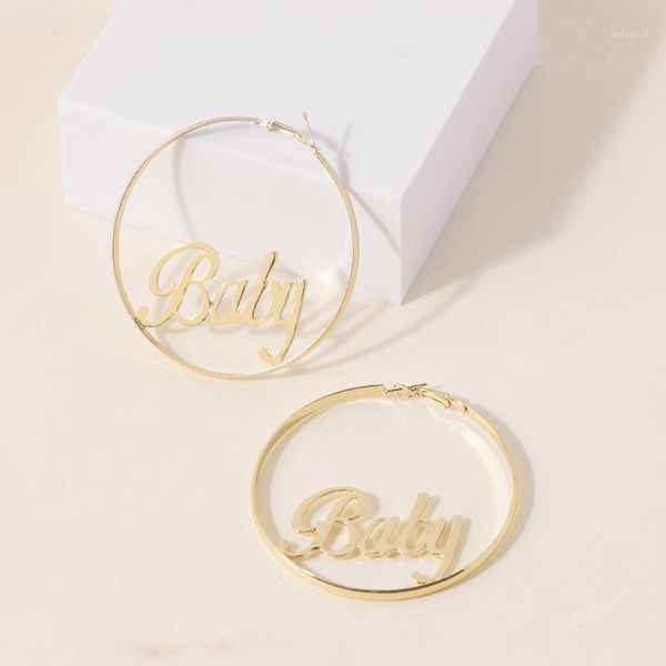 

hoop & huggie exaggerated baby lettered big earrings for women hip-hop round earring 2021 statement fashion jewelry drop1, Golden;silver
