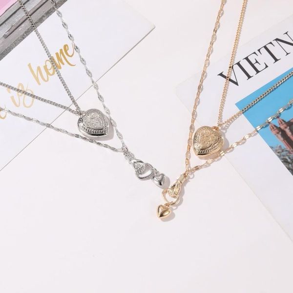 

new fashion jewelry personality double love necklace female punk rock portable heart creative long necklace1, Silver