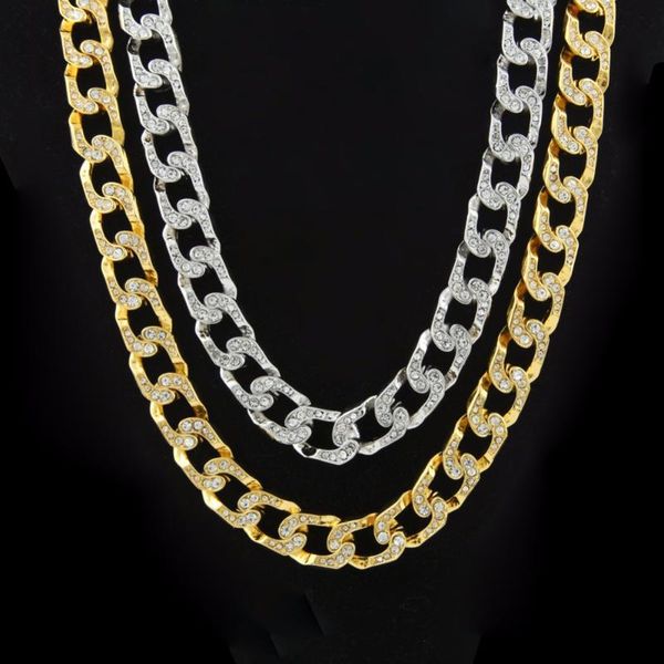 

bling iced out hip hop ожерелье pave rhinestone желтое / белое золото заполненных толстых кубинской снаряженной ссылка цепь mens ожерелья юв, Silver